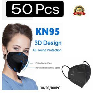 50PCS BLACK  KN95 Black Protective 5 Layer Face Mask